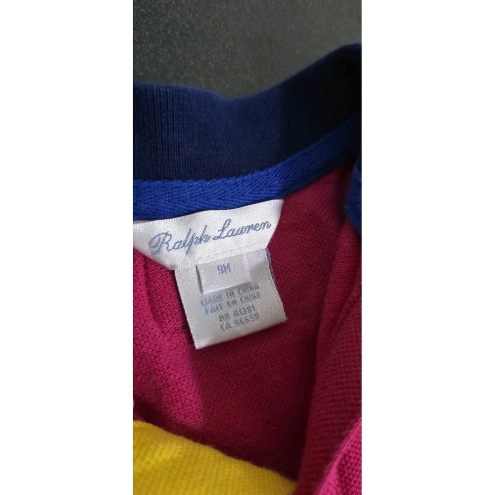 RALPH LAUREN Baby Girl Polo Tunic‎ Dress 9 Months Pink Blue Tennis EUC